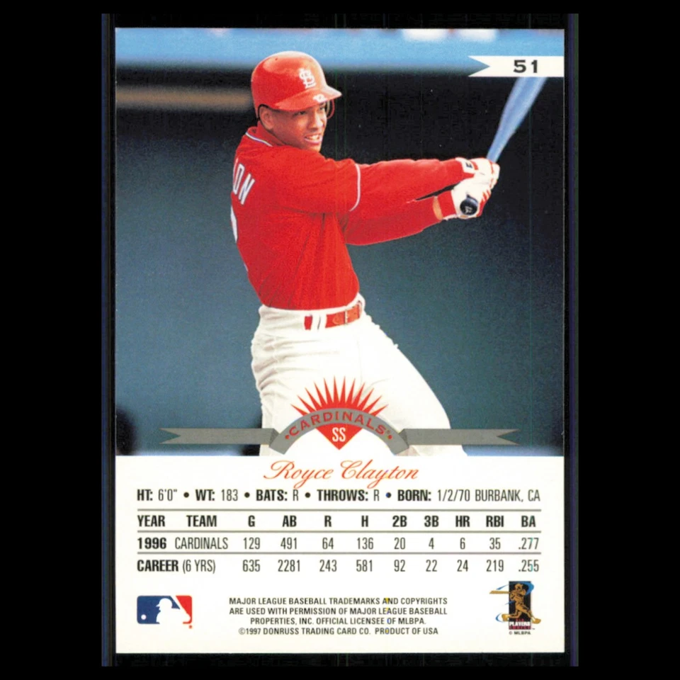 Royce Clayton #51 1997 Leaf St. Louis Cardinals Baseball Card MLB NM - Image 2 of 3