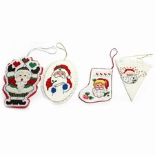 Vintage Handmade Needlepoint Ornaments Lot of 4 All Santa Claus Design