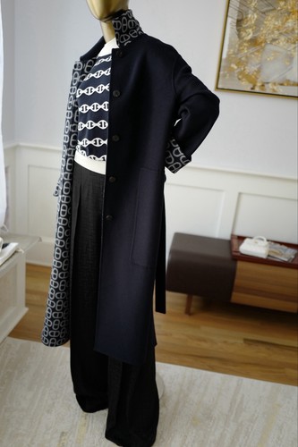Nuovo Hermes Chaine D' Ancre Doppio Cashmere Cappotto Lungo IN Blu Marino Taglia - Foto 10 di 24