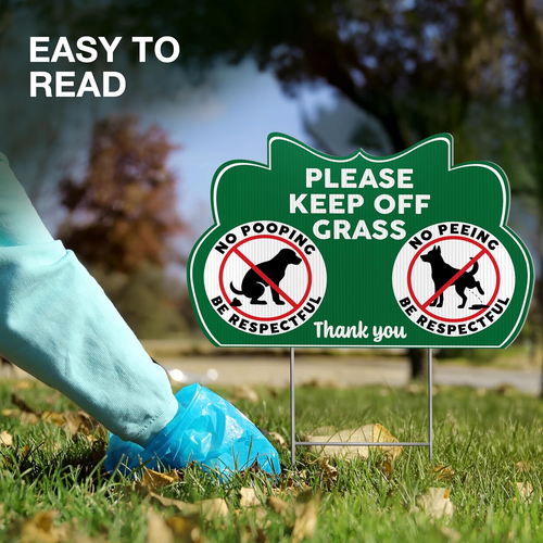 Keep Off Grass Signs for Yard with Stakes, 8 x 12 Inch Double Sided No Dog Poop - Picture 6 of 7