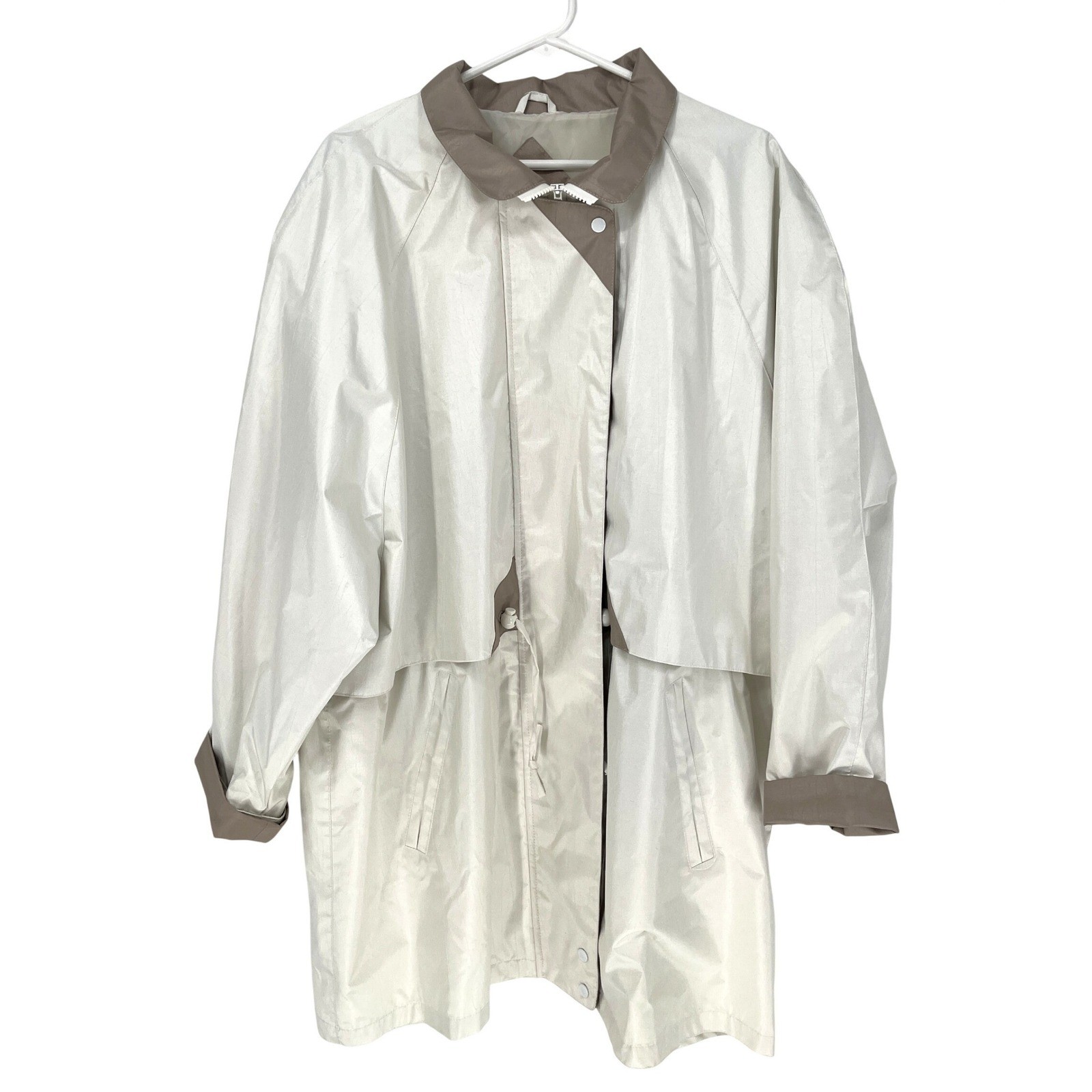 Essentials by Washington Vintage Ivory Taupe Womens 2X Rain Windbreaker Coat