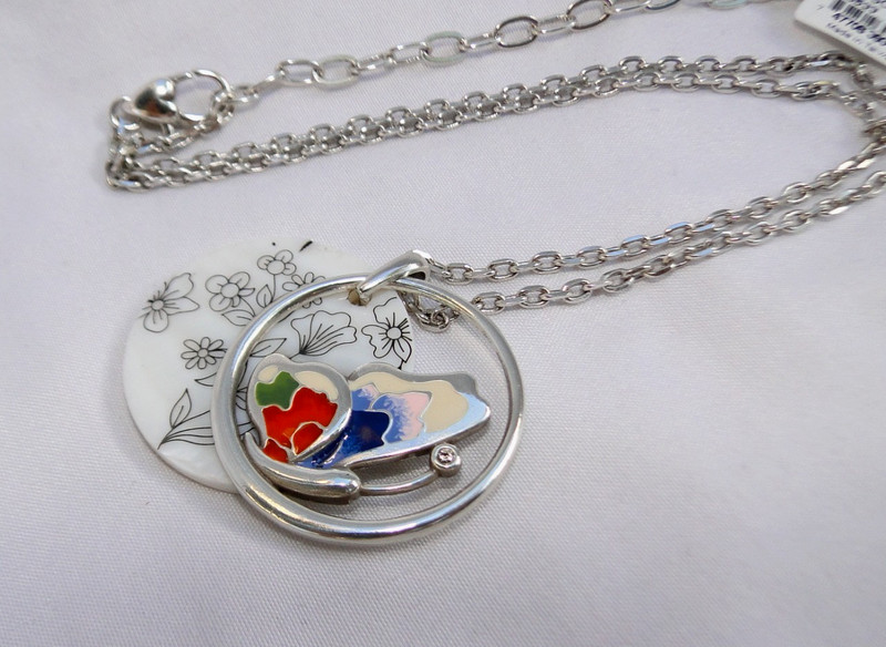 NWT Brighton Blossom Hill Butterfly Silver , Enamel Shell Massage Necklace $128