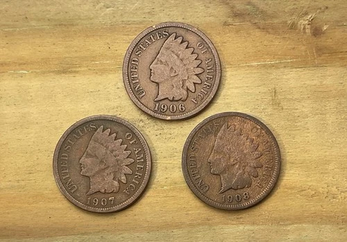 1906-07-08-P Indian Head Pennys #3052 (LOT of 3) All Very-Good *FREE SHIPPING*