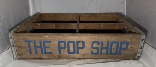 Vintage THE POP SHOP Wooden Soda Crate Saginaw Mich 1973 Miller Mfg Co Box