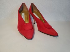 Vintage Via Spiga Size 37 Red Suede High Heel Pumps Button Toe