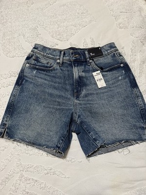 NWT Express Womens Jean Shorts Size 4 Blue Denim Midi High Rise Cut Off NEW
