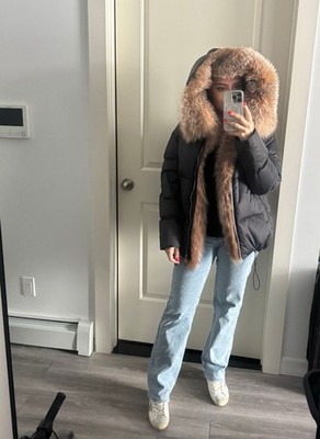 Natural fur winter coat black with brown fur