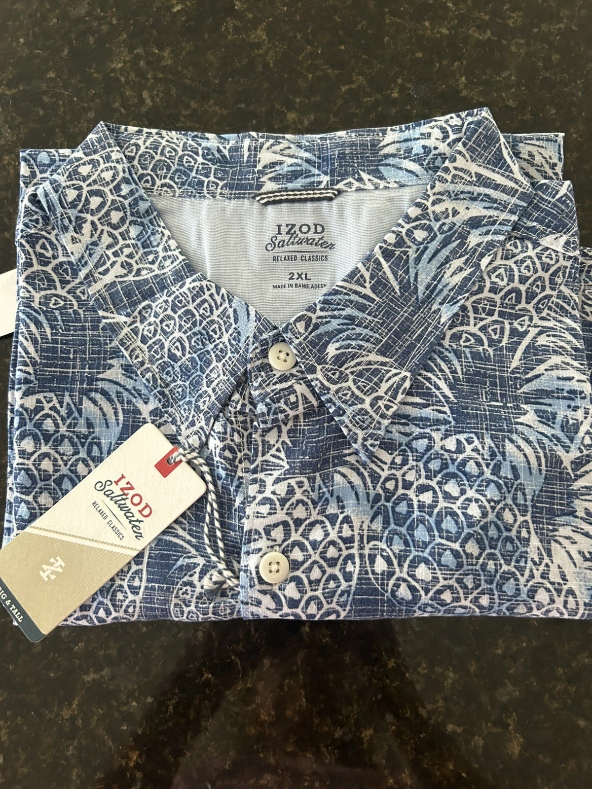 Mens Izod Blue Saltwater Relaxed Classic Hawaiian Shirt Big&Tall Size 2XL New