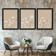 Neutral Botanical Wall Art Set Minimalist Floral Line Art Beige Wildflower Print