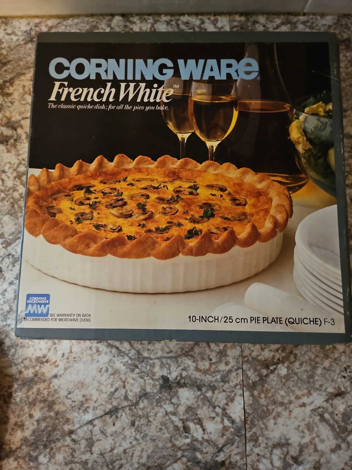Vintage Corning Ware French White F-3 Quiche Dish 10" Pie Plate - Sealed Box