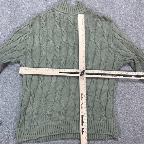 LL Bean Jumper Womens Medium Green USA Made Cable Knit Cotton Pullover Ladies - Picture 6 of 8