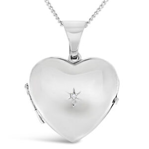 locket sterling chain pendant diamond heart silver star
