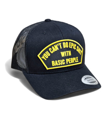 BLACK Trucker Hat w/ BLACK & YELLOW Twill Embroidered Patch ''YOU CAN'T DO .. NEW