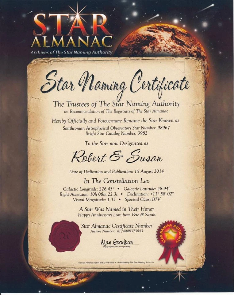 NAME A STAR Unique Personalised Gift for Birthdays, Weddings Anniversary Baby