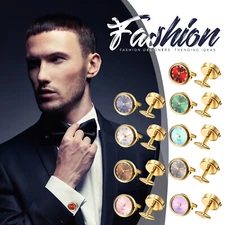 2pcs Men's Novelty Watch Cuff Links Set Round Business Wedding Shirt Cufflinks