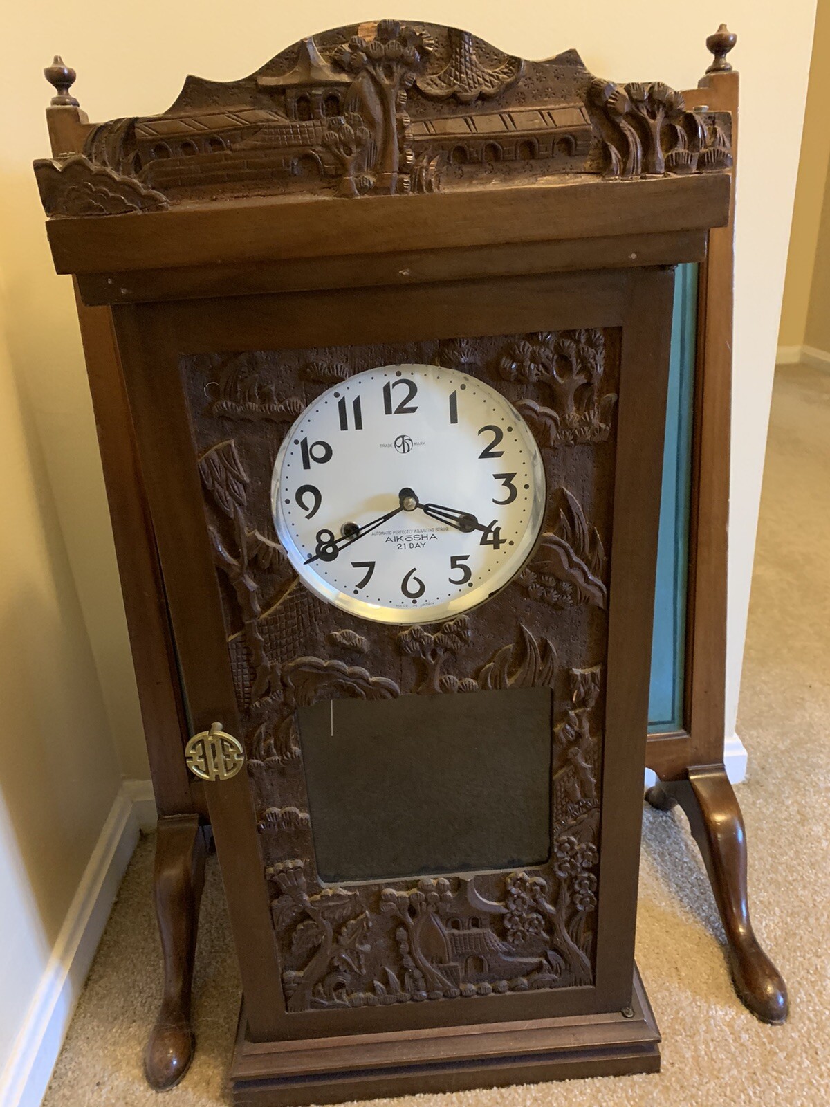 Antique AIKOSHA Hand Carved 21 Day Wall Clock eBay