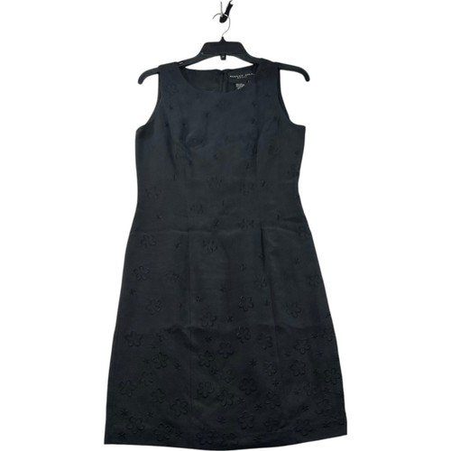 August Silk Dress Womens Size 4 Black Floral Embroidered Sleeveless 100% Silk