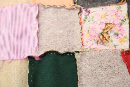 Vtg Quilt Top Polyester Knit Square Patchwork Bright Colors 87 x 103 Hand Pieced - Picture 6 of 7
