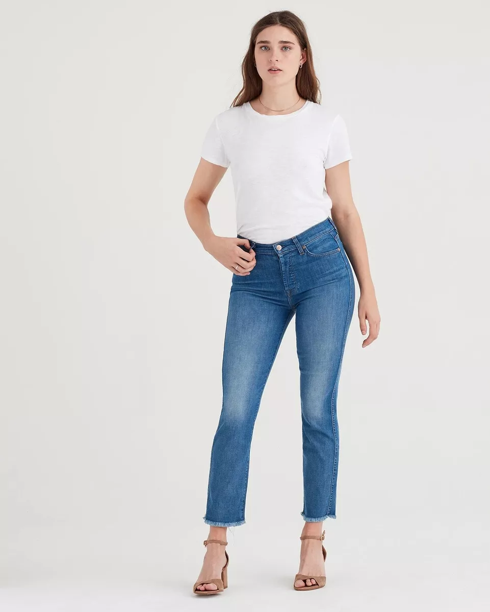 7 For All Mankind Women s Edie High Waist Crop Straight Jeans Size 23 NWT Blue