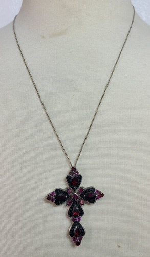 JTV Sterling Silver 925 Garnet Black Spinel Cross 2.5" Chain Link Necklace 12" - Picture 2 of 11