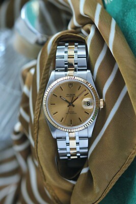 Tudor Prince Date 74033 Two Tone Gold Champagne Dial 34mm