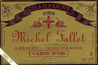 Champagne brut label gold card-M. Fallet-Drachy (02)-ref.n°332