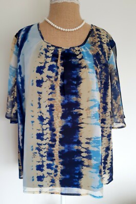 Kaleidoscope Damen Batik Top Bluse Größe 8 Blau Brandneu