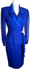 2 Pc Suit Jacket Skirt Formal Party Dress Alex Evenings Sheer Sleeves Blue Sz 6