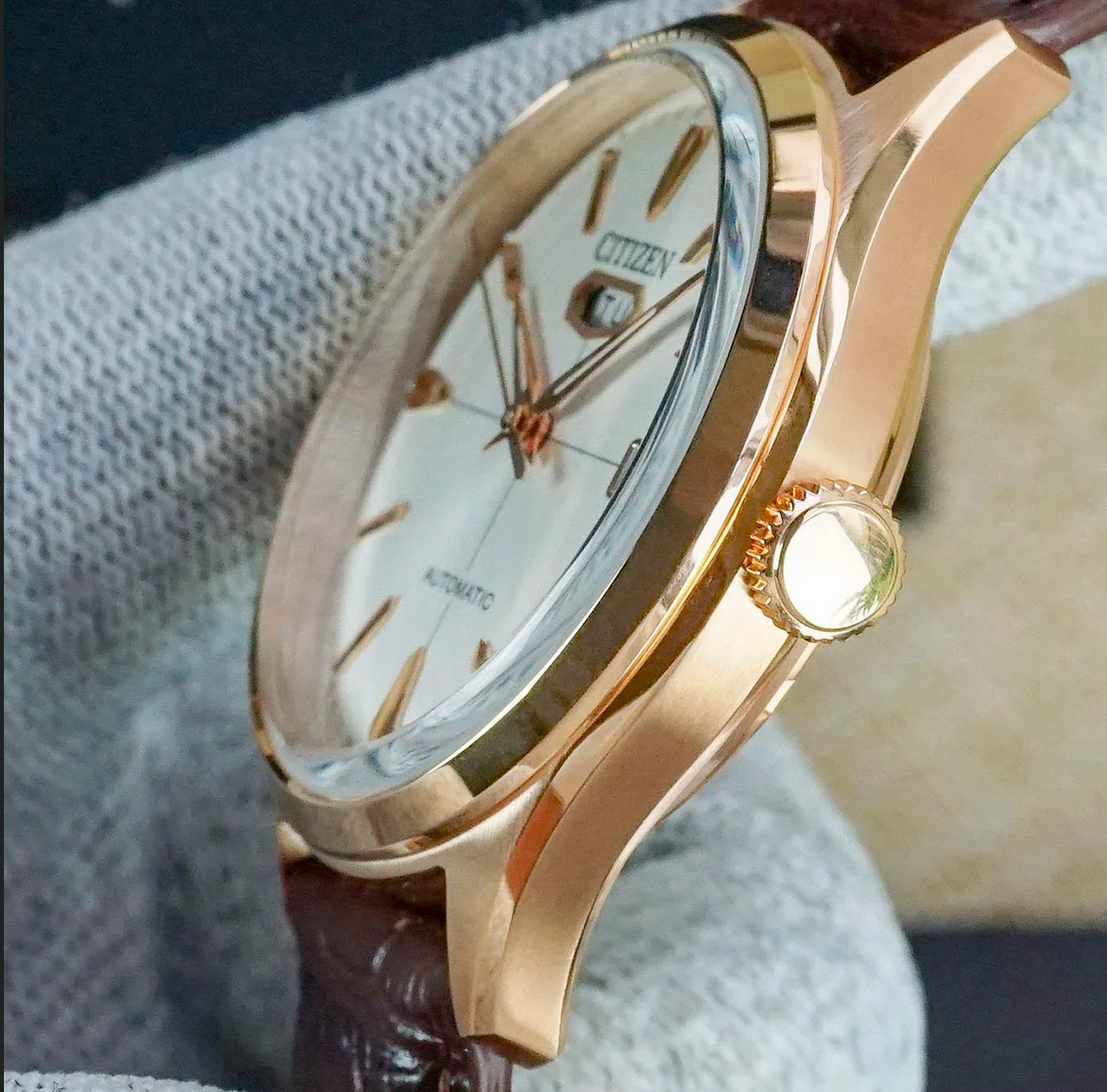 Citizen Automatic Rose Gold Tone White Dial Day Date Men display picture 2