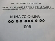 006 O-ring. 1/8" ID x 1/4" OD x 1/16" thick. Buna-70.  Quan 10.