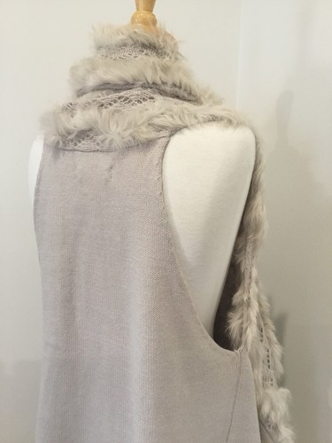 BRAVE & TRUE Beige Rabbit FUR Wool Blend Knit Waterfall VEST One Size *EUC* - Picture 6 of 11