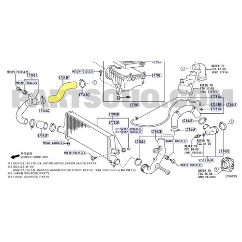 Hot Side Intercooler Hose For Toyota Fortuner 1GD-FTV 2.8L 2015-2020 - Picture 11 of 11