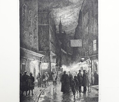 Alte Radierung, Getreidegasse, Salzburg, Franz Pichler, um 1920, Monogramm, Rar