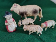 Lot of 4 Celluloid Sheep plus Herder 1930's-40's