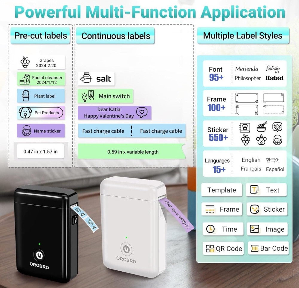 Label Maker Machine with Tape Portable Bluetooth Label Printer Wireless Built