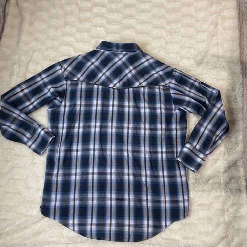Plains Western Wear Mens Size XL Pearl Snap Button Front Shirt Blue Plaid - Picture 5 of 7