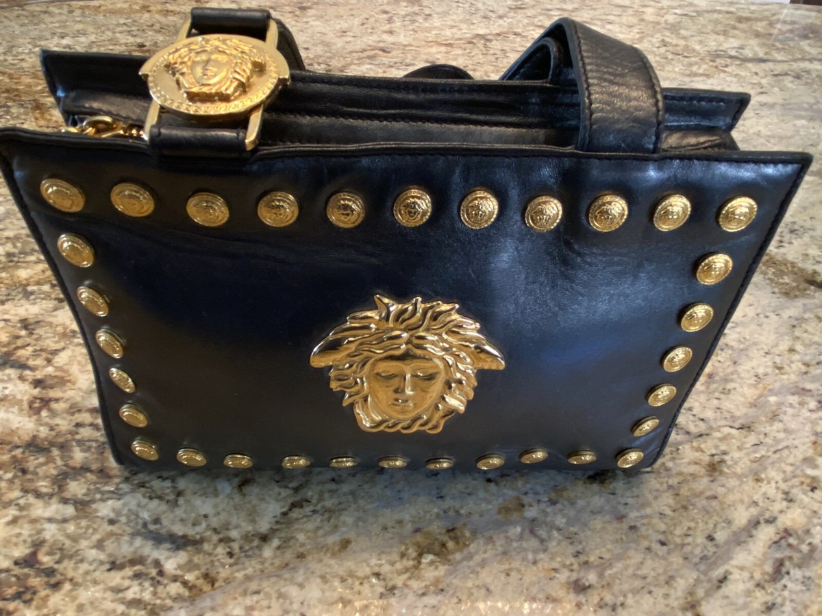 VERSACE ネイビー レザー バッグ シュリンクレザー]トゥティトートバッグcolor：ネイビー