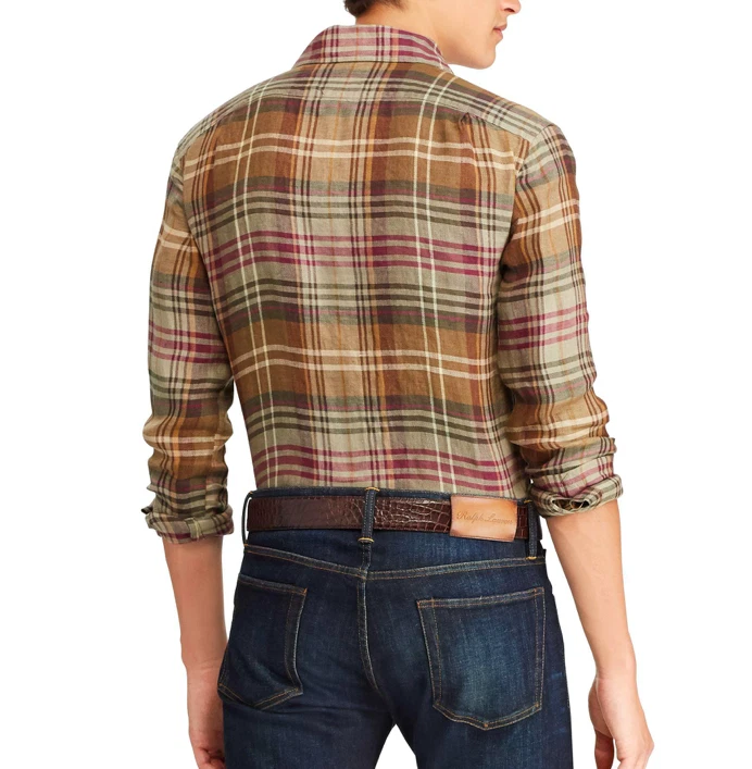 Ralph Lauren Purple Label Italy Plaid Linen Twill Button Down Dress Sport Shirt - Image 4 of 4