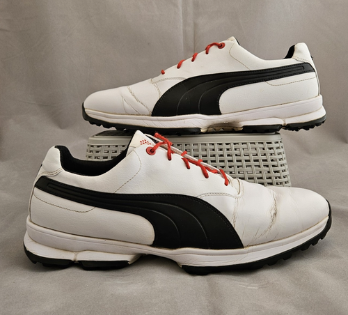 Puma Men's Golf Shoes Size 12 - White / Black, red laces, with cleats
