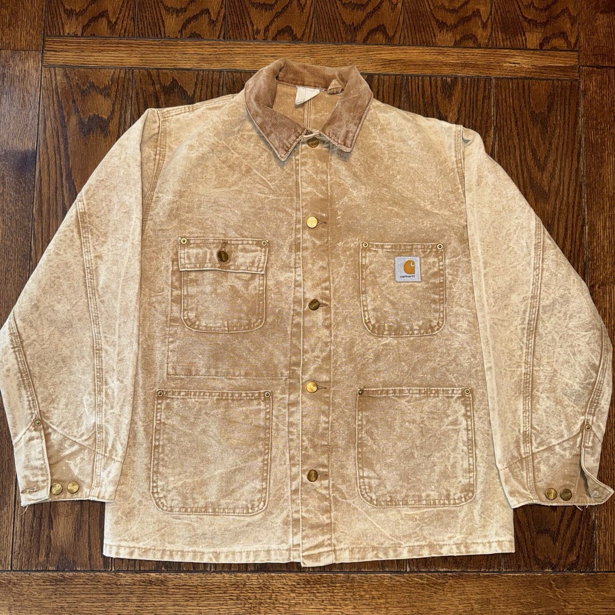Vintage Carhartt Denim Acid Wash 4 Pocket Jacket Beige USA Vintage Carhartt Denim Acid Wash 4 Pocket Jacket Beige USA