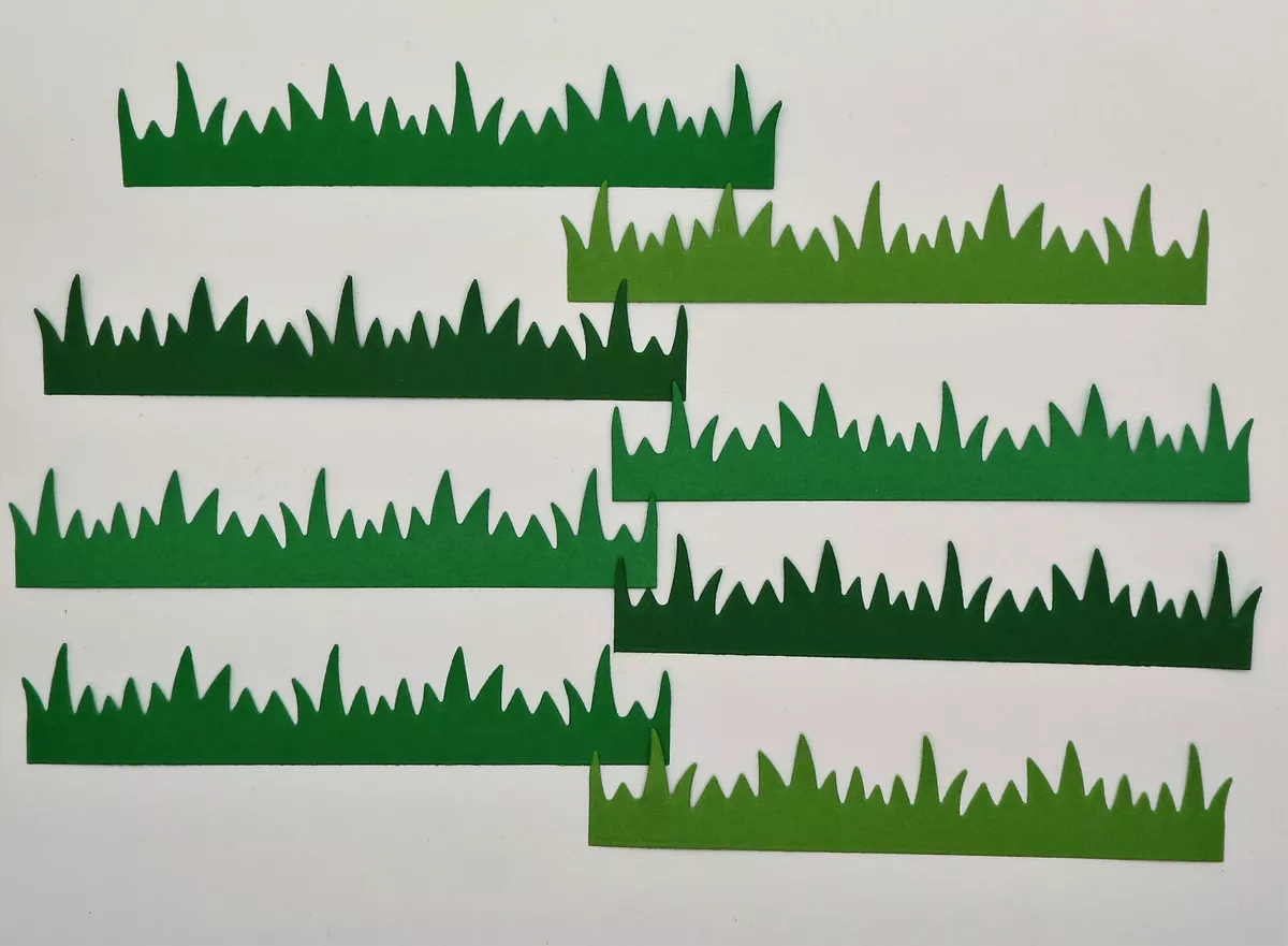 Grass Border Grass Set Green Handmade Paper Cardstock Die Cut 8 pcs  Scrapbook