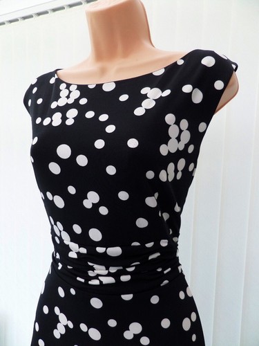 JESSICA HOWARD 'MISSY' BLACK WHITE SPOT POLKA DOT 50'S RUCHED MIDI DRESS 12 BNWT - Picture 5 of 11