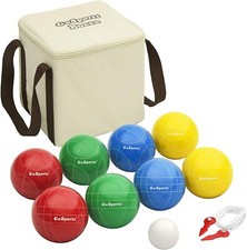 Backyard Bocce Sets with 8 Balls, Pallino, Case and Measuring Rope - Resin