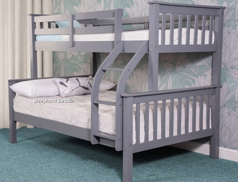 Wooden Triple Sleeper Bunk Bed - Connor Double Bunks - Grey White - Image 2 of 2