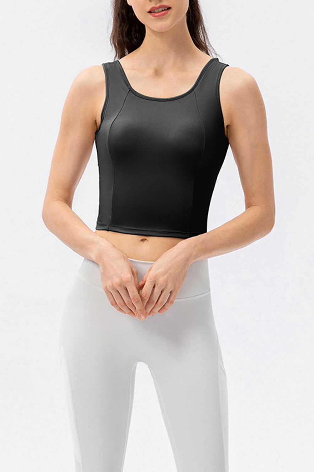 Round Neck Wide Strap Workout Tank Top for Active Women  