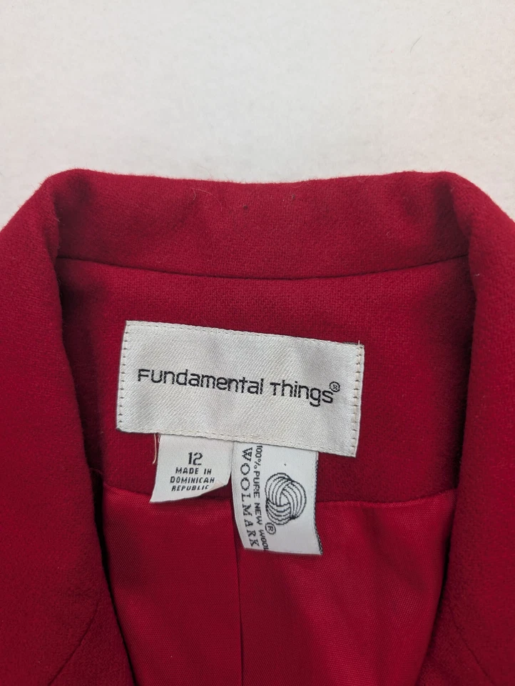 Chaqueta Blazer Fundamental Things Vintage Para Mujer Talla 12 Roja 100% Lana Foto 3 de 4