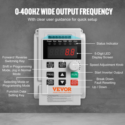 VEVOR VFD 4KW Variable Frequency Drive 5HP for 3-Phase Motor Speed Control 220Vs - Picture 3 of 12