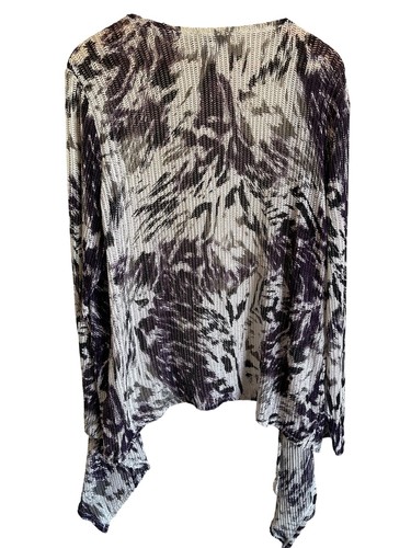 Easywear by Chico's White Purple Abstract Watercolor Open Knit Draping Long Line - Picture 2 of 7