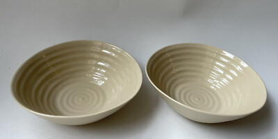 TWO Sophie Conran for Portmeirion Biscuit Beige Yellow Coffee Cereal Bowls -C55