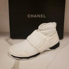 CHANEL 17B Stretch Fabric Sneakers Kicks Shoes White 850